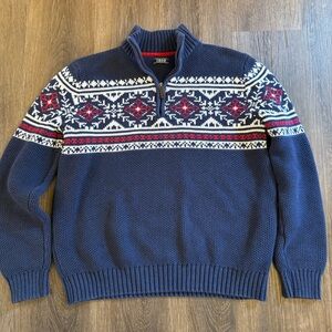 Izod Men's Quarter Zip Sweater Fair Isle Sz M Cabin Winter Holiday Preppy